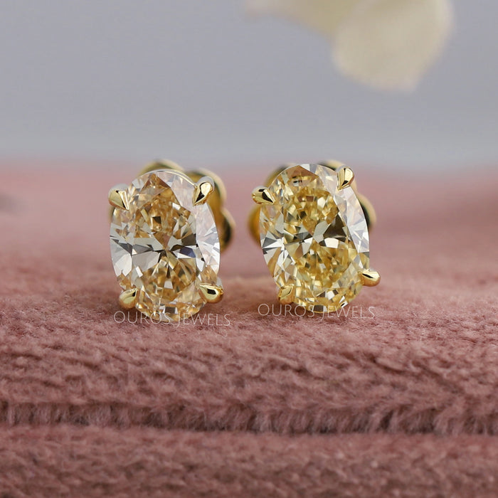 Yellow Oval Diamond Stud Earrings
