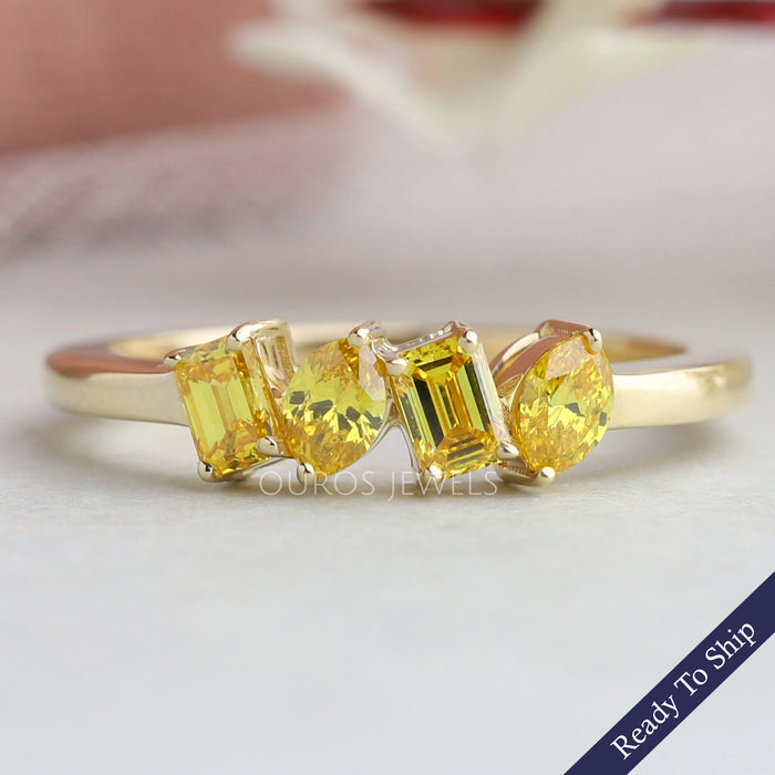 Yellow Marquise And Emerald  Diamond Ring