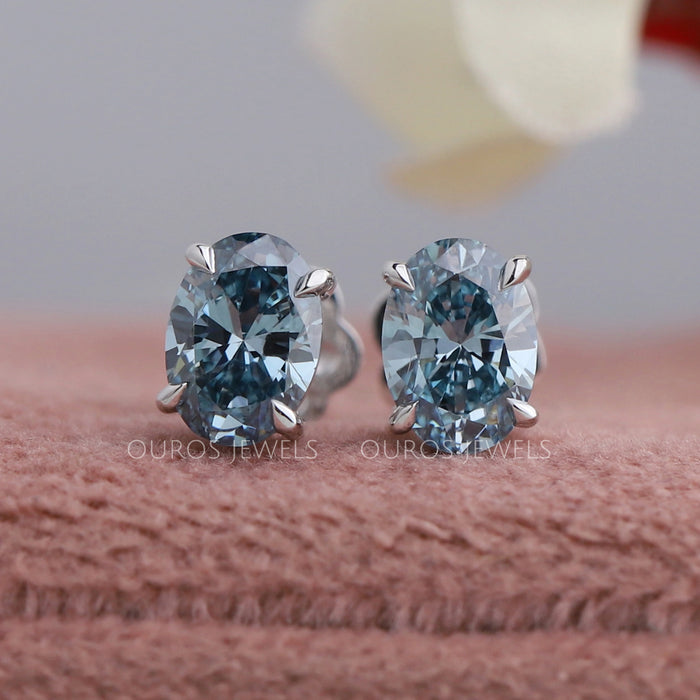 Blue Oval Cut Lab Diamond Stud Earrings