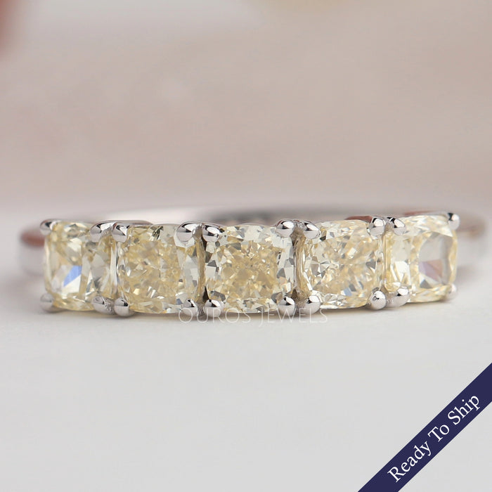 Yellow Cushion Cut Five Stone Diamond Ring