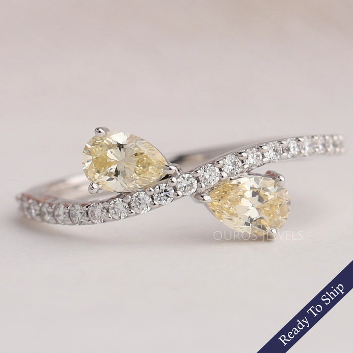 Yellow Pear Diamond Crossover Ring