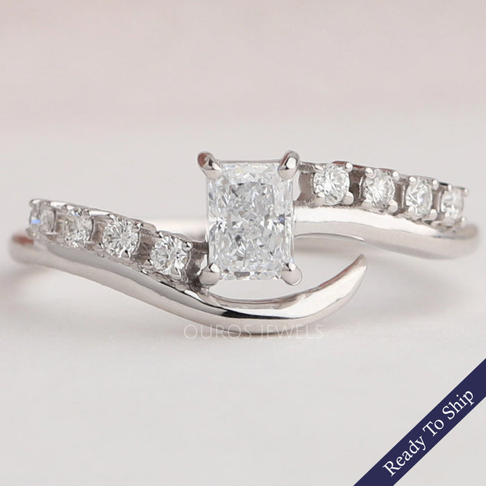 Radiant Cut Accent Diamond Wedding  Ring