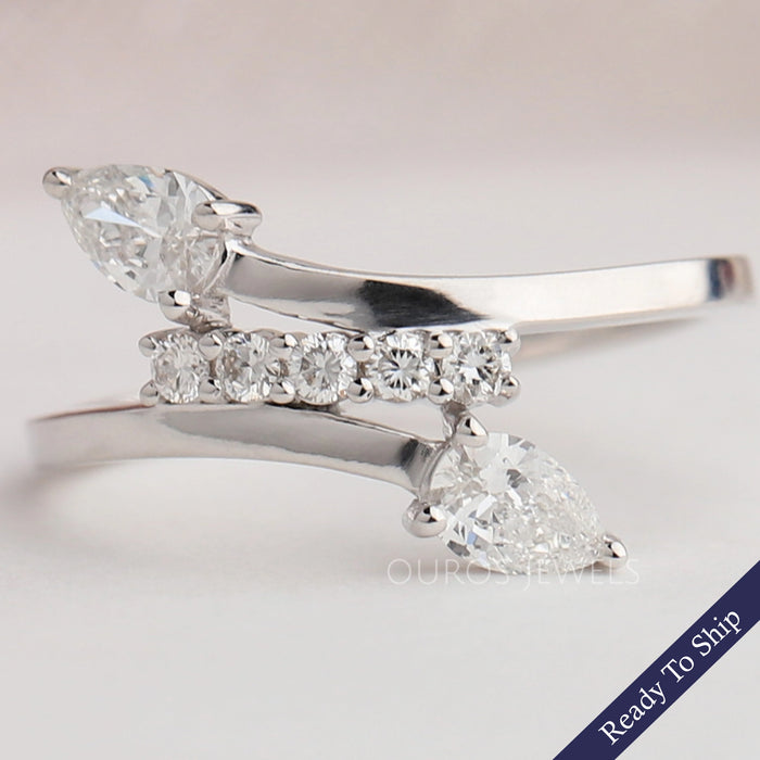 Pear And Round Cut Cluster Diamond Bypass Ring