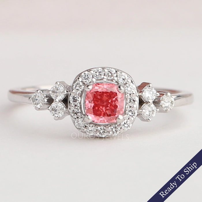 Pink Cushion Cut Halo  Diamond  Engagement  Ring