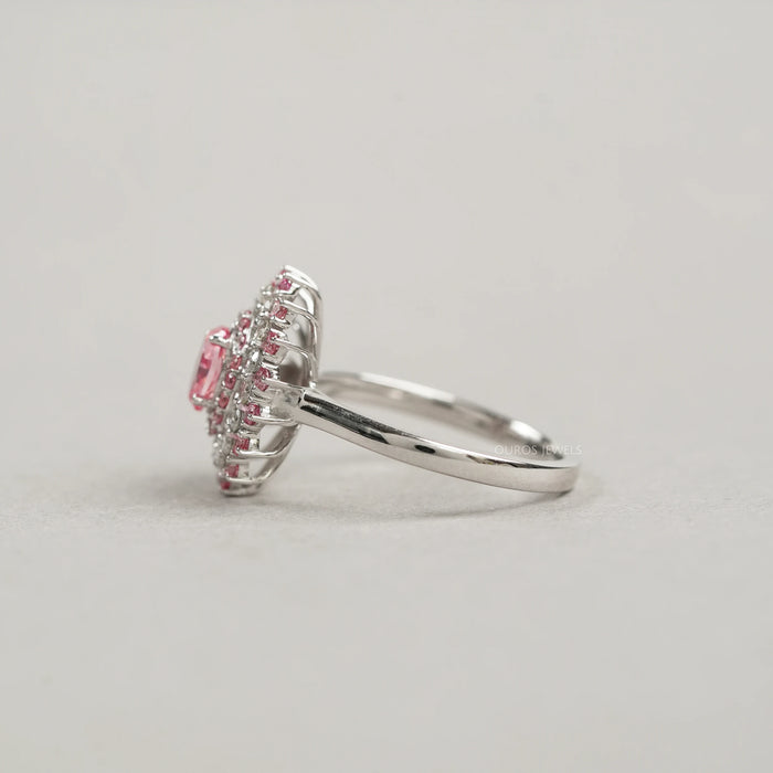 Pink Oval Cut Double Halo Diamond Engagement Ring