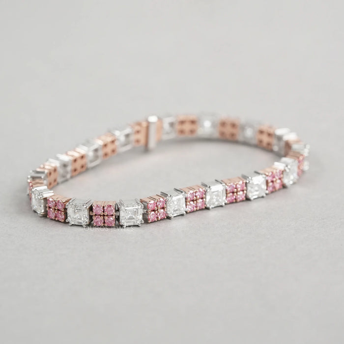 Asscher Cut  Pink Round  Lab Diamond Tennis Bracelet