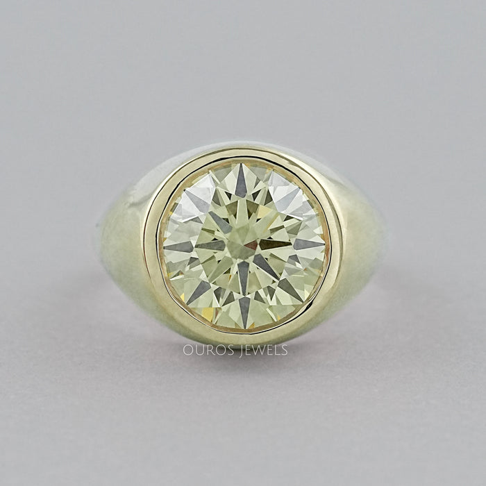Fancy Yellow Round Diamond Bezel Set Signet Ring