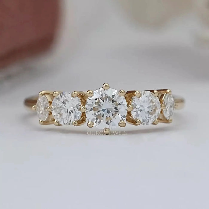 Five Stone Round And Marquise Diamond Engagement Ring
