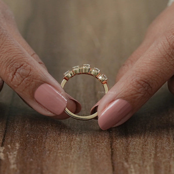 Five Stone Halo Round Diamond Wedding Band