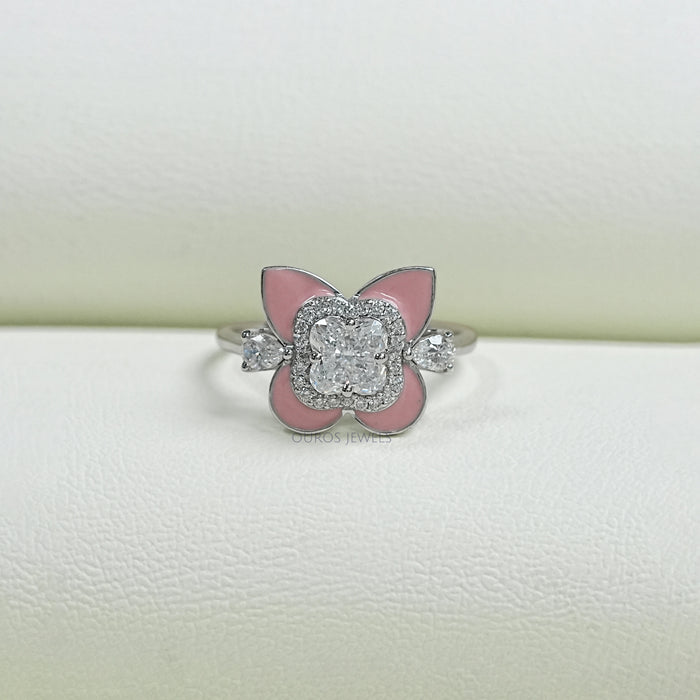 Floral Diamond with Pink Enamel Ring