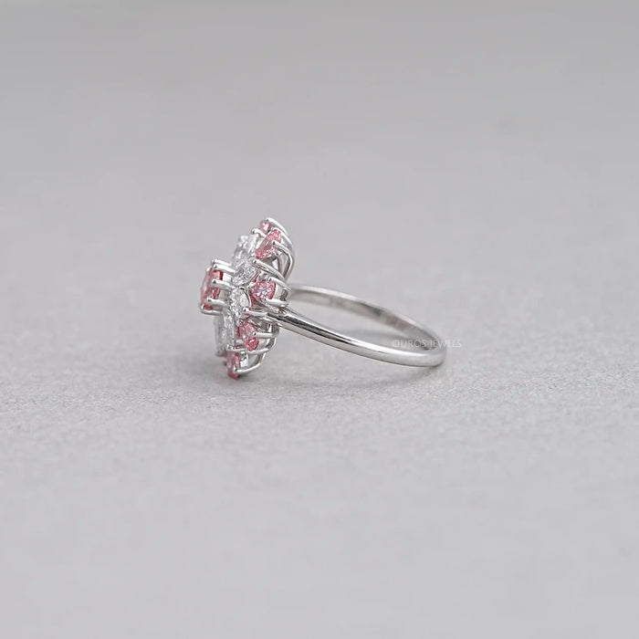 Floral Pink Round Diamond Engagement Ring