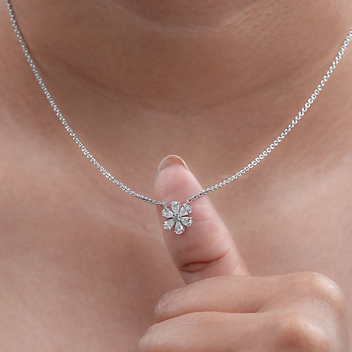 Pear Cut Lab Diamond Flower Pendant