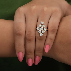 [A Women wearing Flower Style Engagement Ring]-[Ouros Jewels]