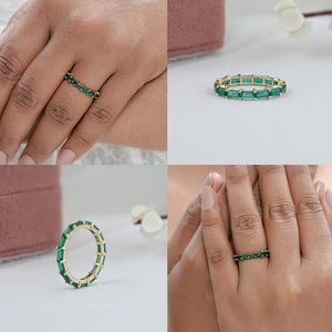 Green Emerald Baguette Cut Gemstone Eternity Band