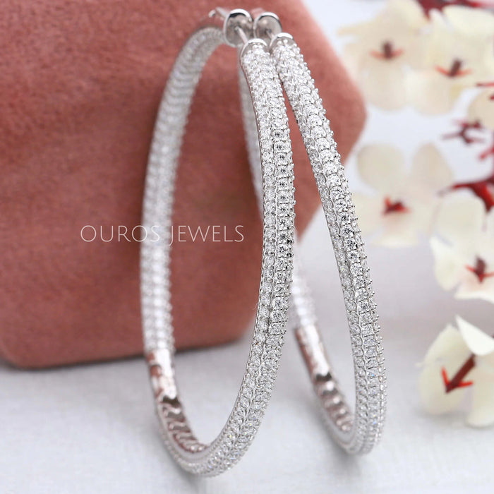 Micro Pave Round Diamond Hoop Earrings