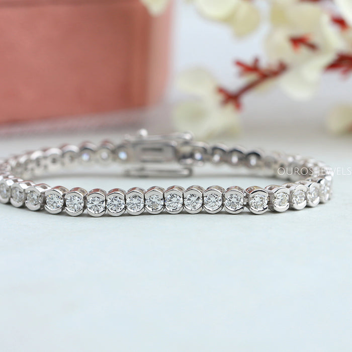 Round Cut Half Bezel Set Tennis Bracelet