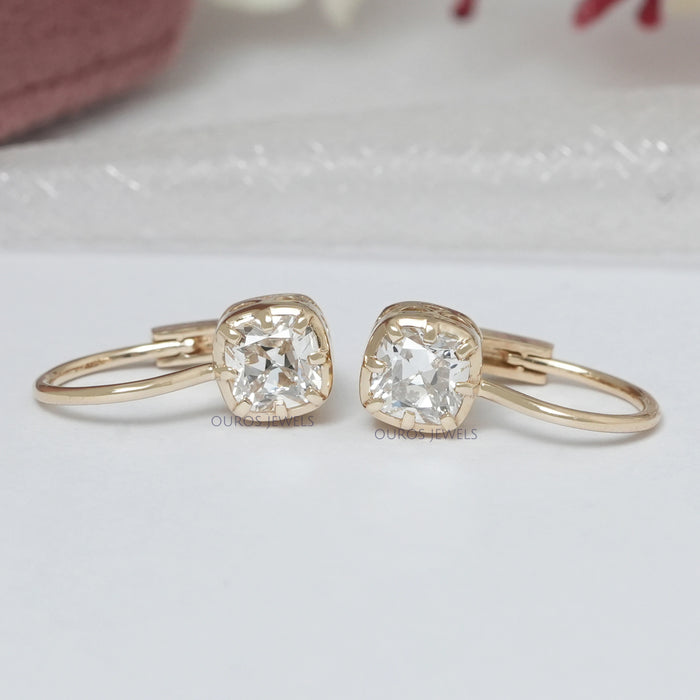 Old  Mine Cushion Cut Lab Grown Diamond  Drop Earrings