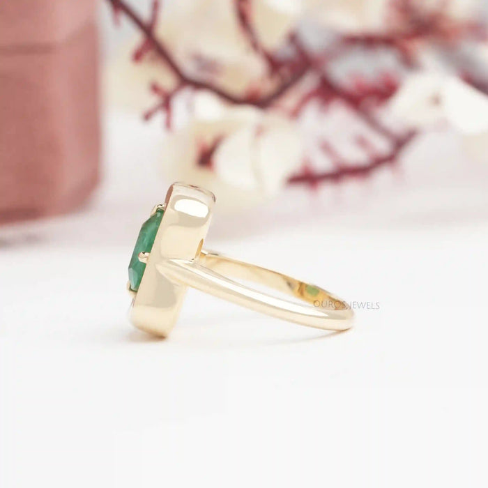 Green Emerald Cushion Cut Solitaire Ring | Ouros Jewels
