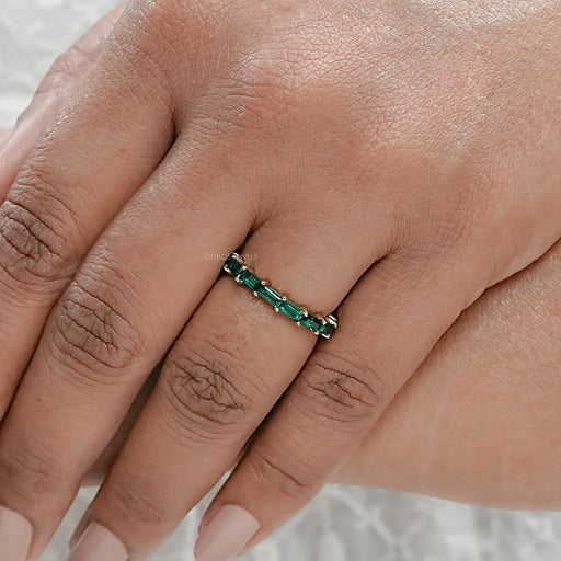 Green Emerald Baguette Cut Gemstone Eternity Band