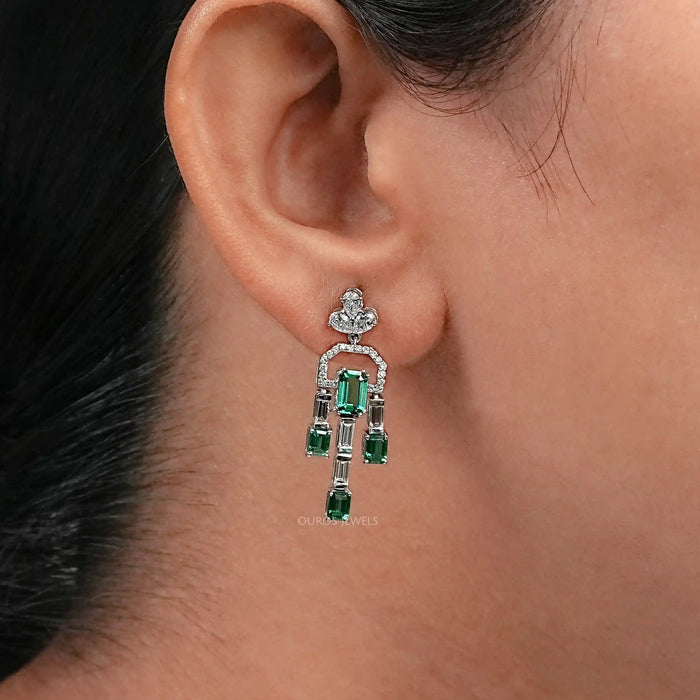 women wearing diamond linear drop earring 