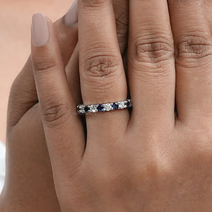 Blue Sapphire And Diamond Wedding Band