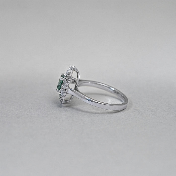 Asscher Cut Green Lab Diamond Cluster Engagement Ring