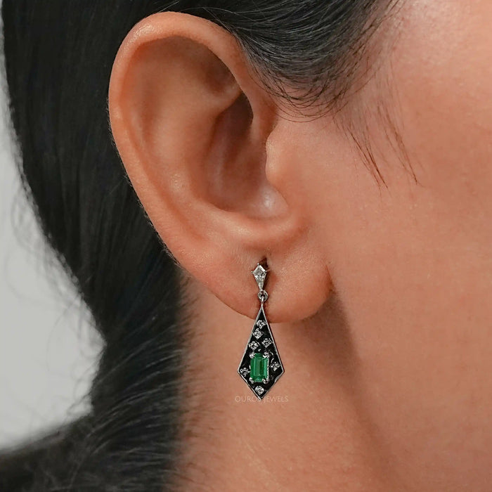 Emerald Black Enamel Drop Earring