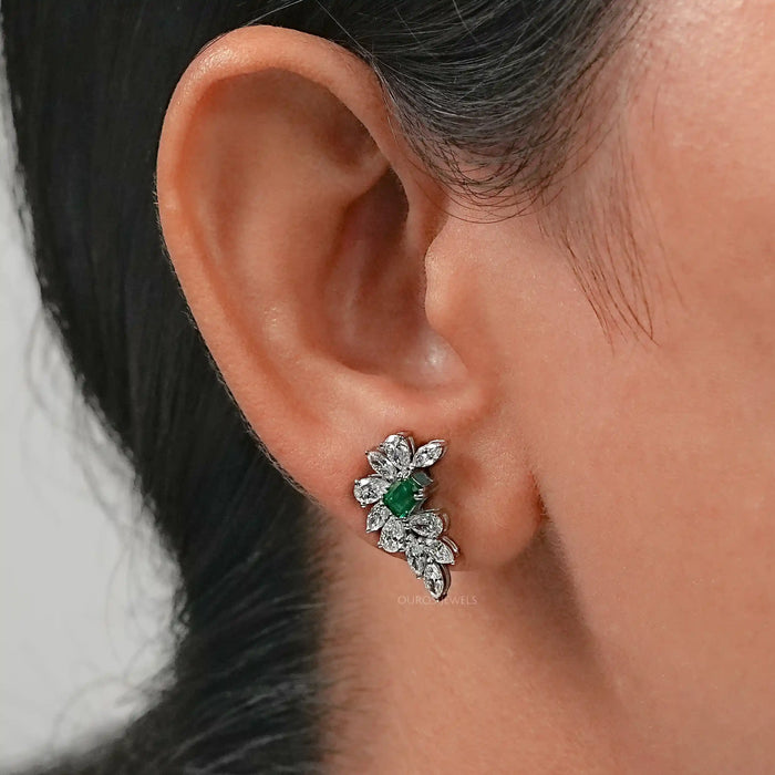 emerald gemstone cluster earrings