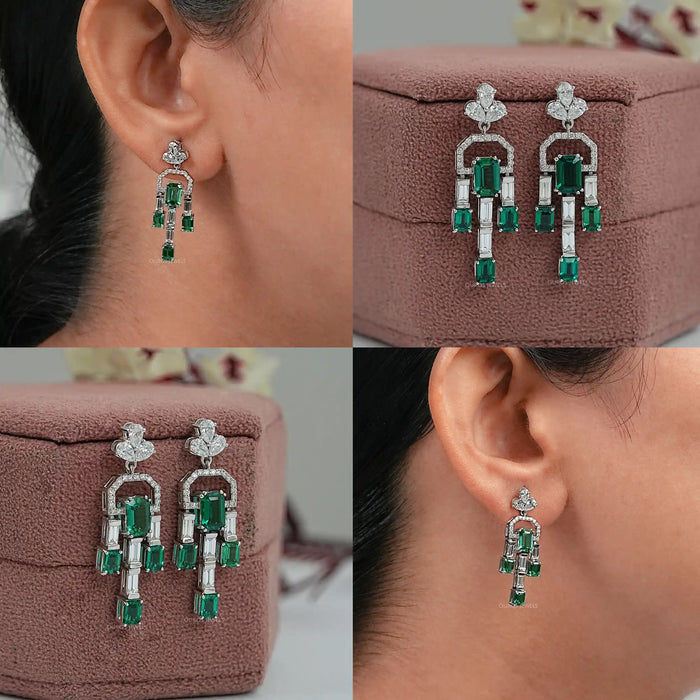 green emerald gemstone and diamond earrings 