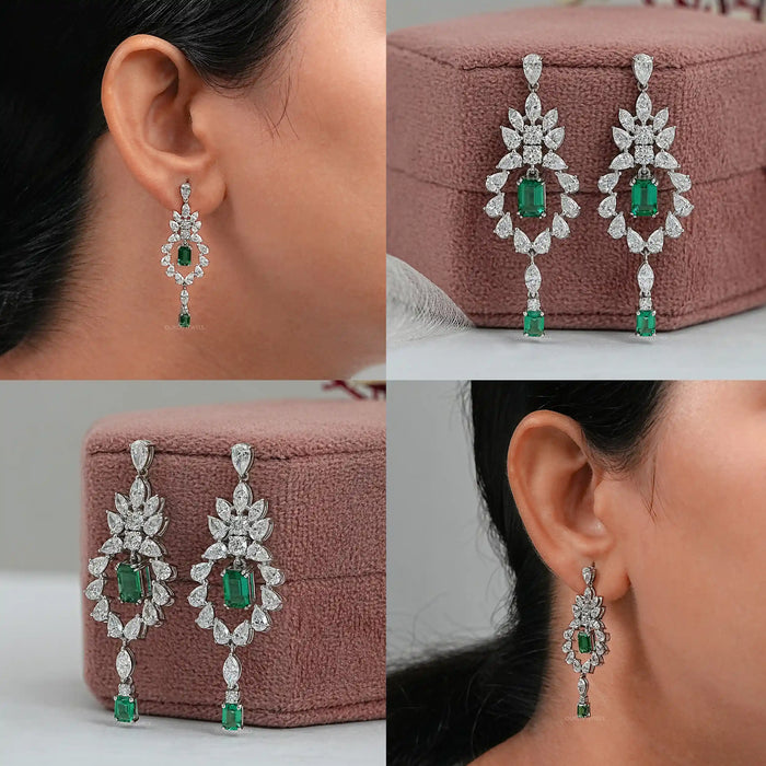 emerald diamond dangle earrings 