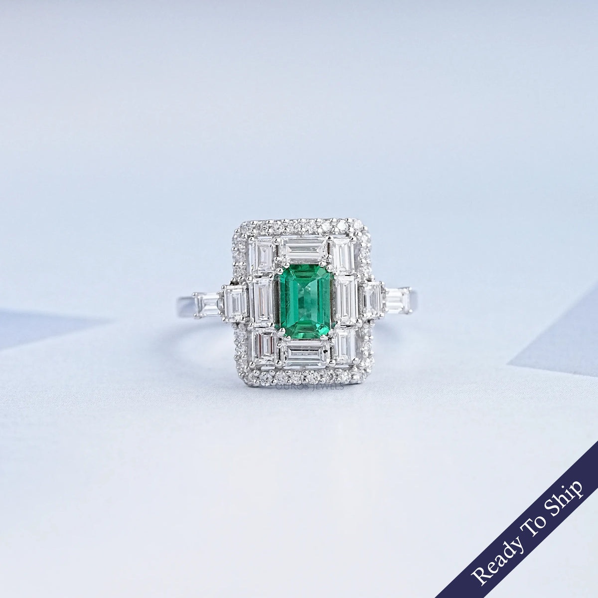 Green Emerald And Lab Diamond Halo Engagement Ring — Ouros Jewels