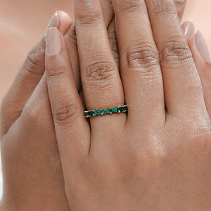 Green Emerald Baguette Cut Gemstone Eternity Band