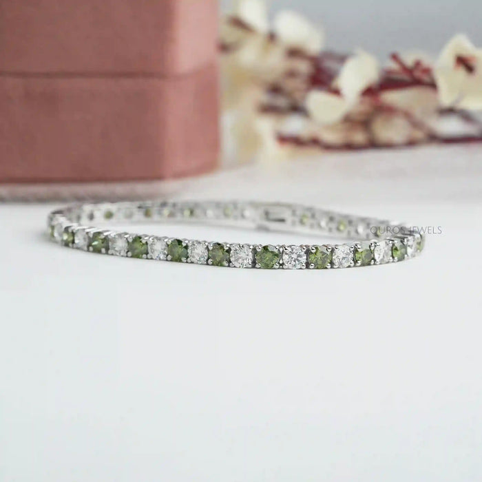 3.80 MM Fancy Color Round Cut Diamond Tennis Bracelet