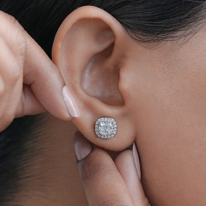 Cushion Diamond Halo Stud  Earrings