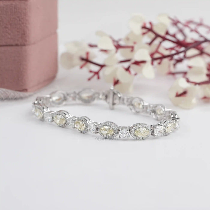 Yellow Oval Lab Diamond Halo Tennis Bracelet