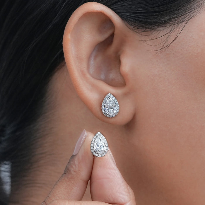 Pear Lab Grown Diamond Halo Stud Earrings