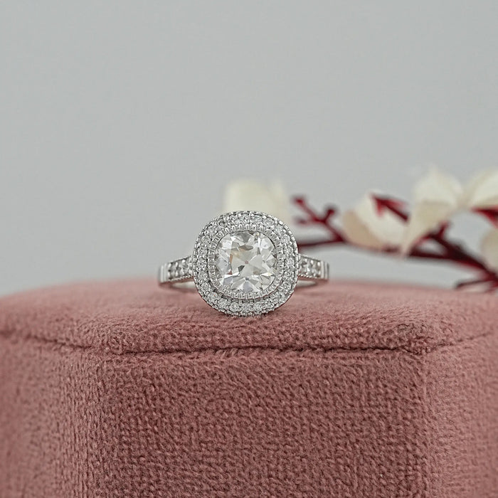 Old Mine Cushion Lab Diamond Halo Engagement Ring