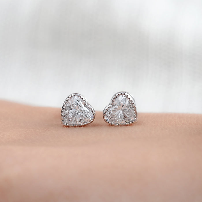 Heart Cut Lab Diamond Milgrain Set Earrings