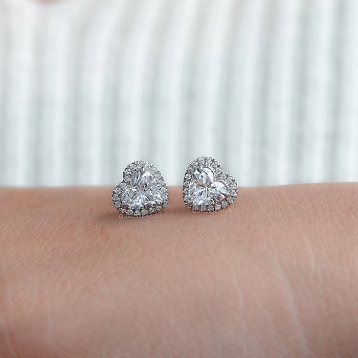 Heart Shape Diamond Earrings With Halo Stud