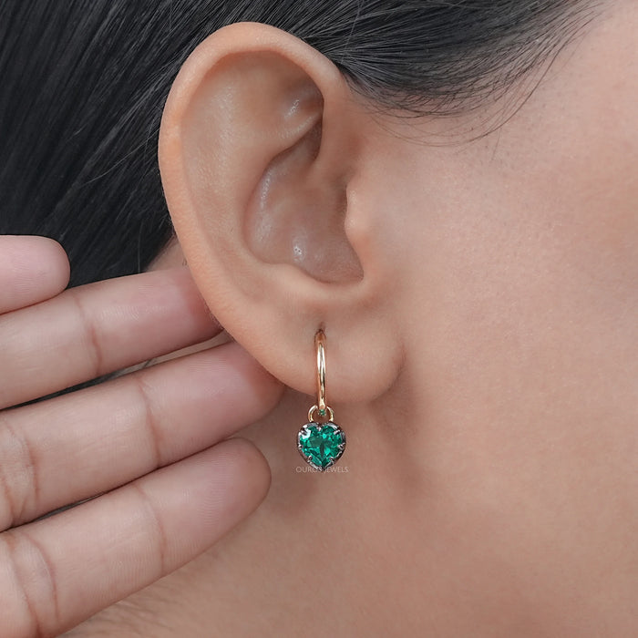 Green Heart Cut Black Coating Hoop Earrings