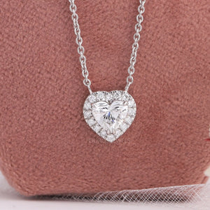 Heart Cut Lab Grown Diamond Double Halo Pendant