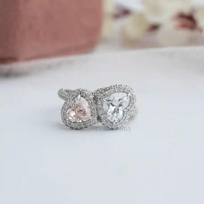 Love Symbol Heart Shaped Two Stone Engagement Ring