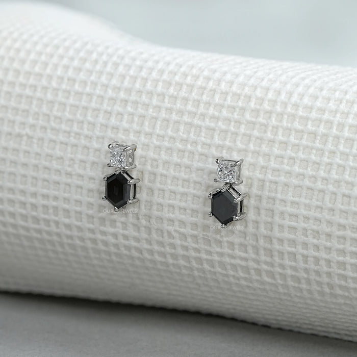 Hexagon Black Diamond Dangle Earrings