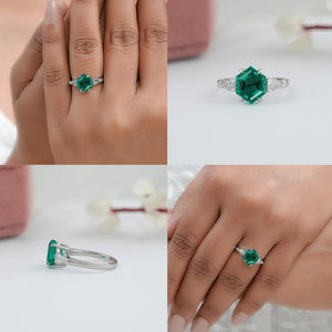 Hexagon Cut Emerald Gemstone Ring