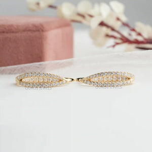 Round Cut Pave Set Duo Diamond Hoop Earrings