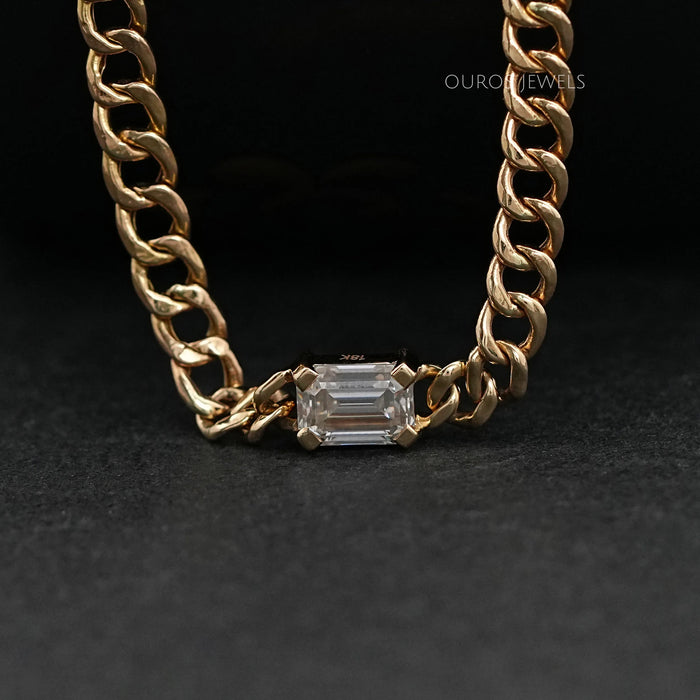 Emerald Cut Cuban Link Necklace For Men's