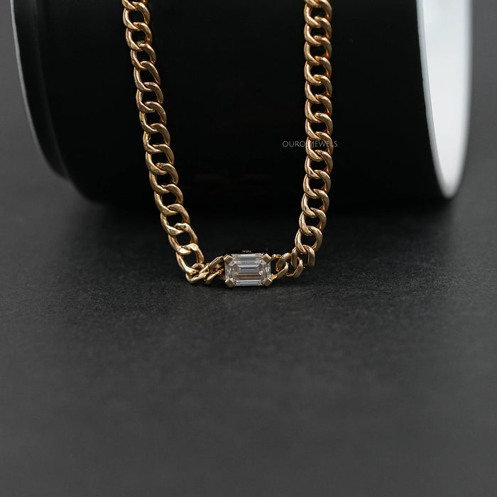 Emerald Cut Cuban Link Necklace For Men's