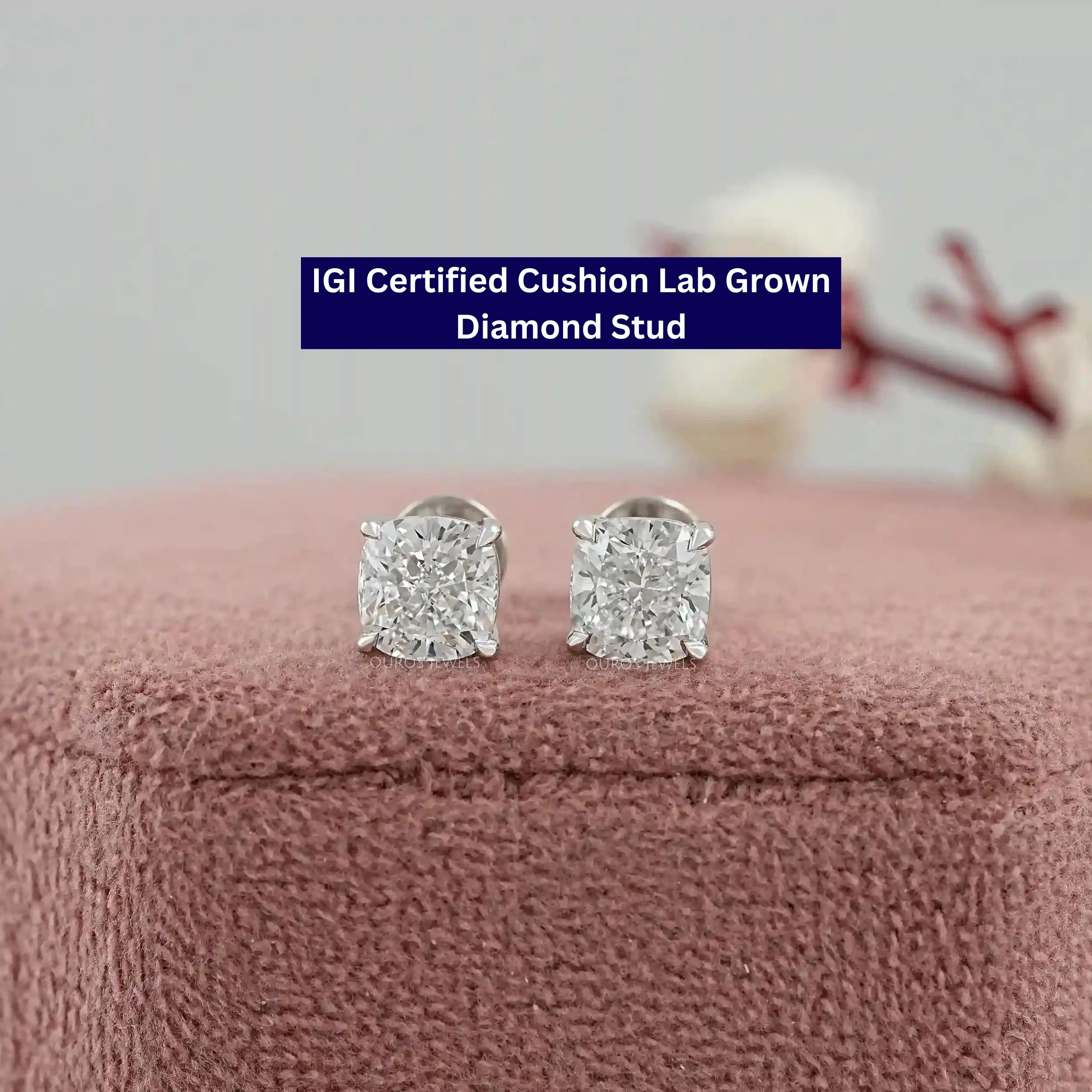 Cushion Cut Lab Diamond Solitaire Stud