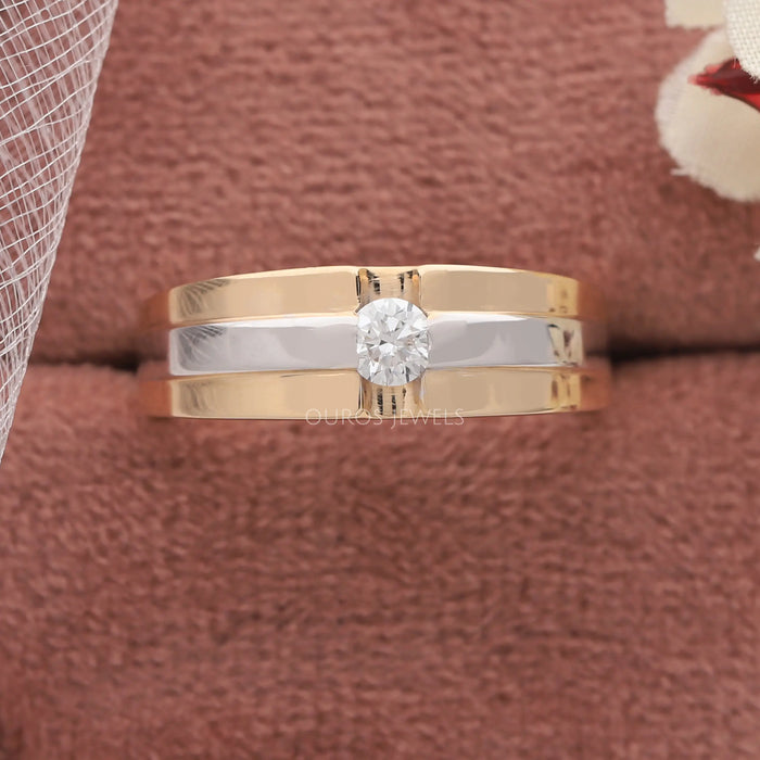 Two-tone Round Diamond Solitaire Men's Ring