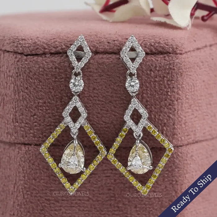 Kite Shape Yellow Pear Diamond Dangle Earrings